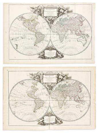 (WORLD.) Group of 6 eighteenth-century engraved double-hemispheric world maps.